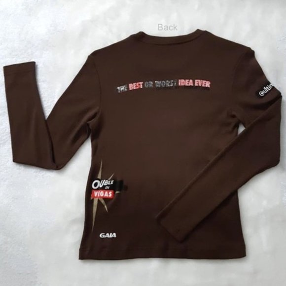 GALA Teens Women Tee Top 100% Cotton Brown Round Neck L-Sleeve White Pink Print - Picture 4 of 13